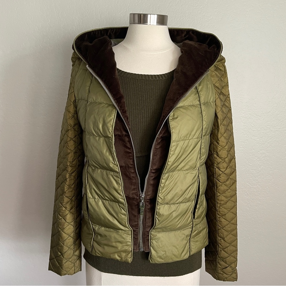 12 One Feather Down Jacket Vest Olive 90% White Duck Down Vest Size: S